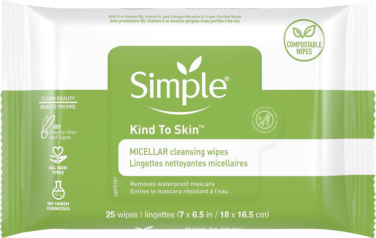 slide 2 of 4, Simple Kind to Skin Cleansing Wipes Micellar, 25 Wipes, 25 ct