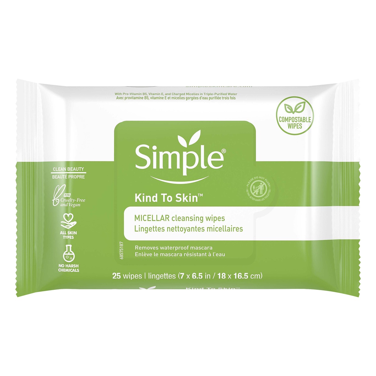 slide 1 of 4, Simple Kind To Skin Micellar Makeup Remover Wipes, 25 ct