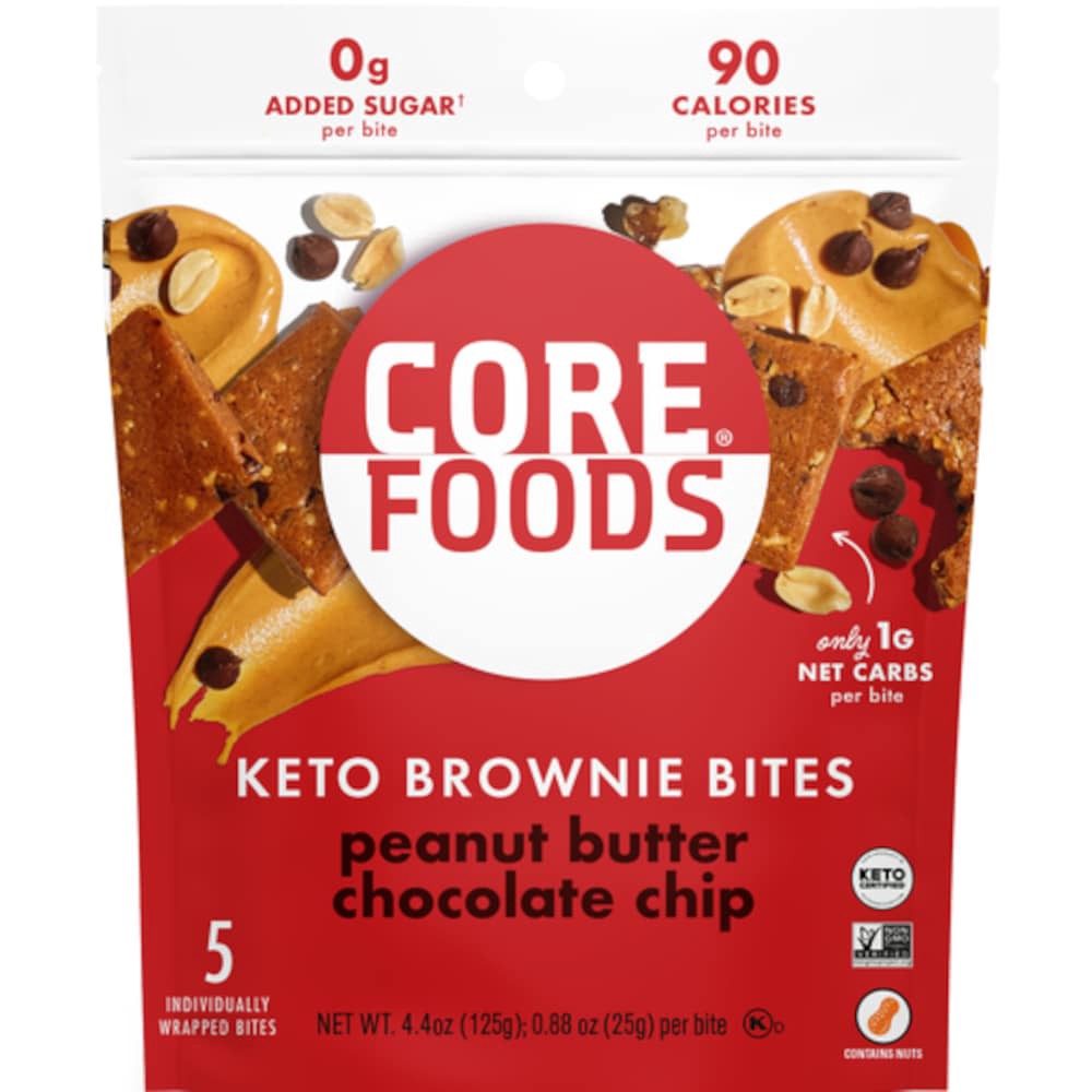 slide 2 of 2, CORE Keto Peanut butter chocolate chip Bites 5 - 0.88 oz Wrapper, 5 ct