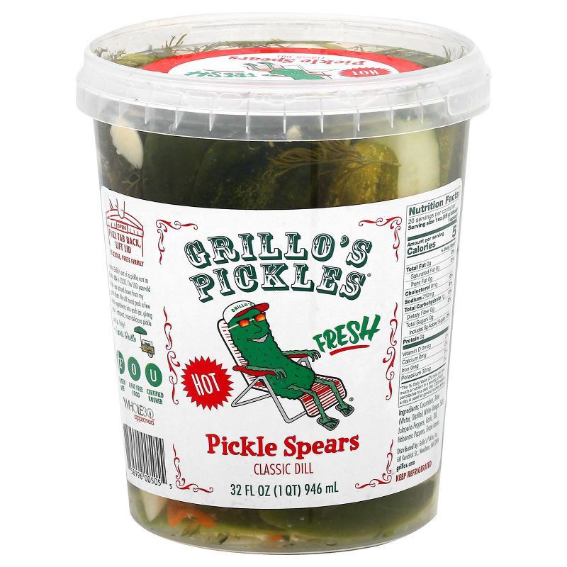 slide 1 of 9, Grillo's Pickles Pickle Spears, 32 fl oz