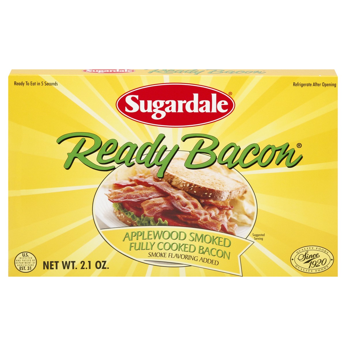 slide 1 of 10, Sugardale Fully Cooked Bacon, 2.1 oz