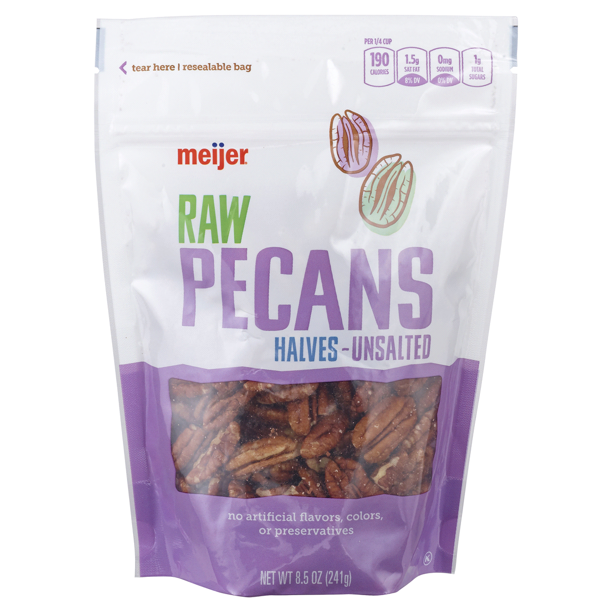 slide 1 of 5, Meijer Unsalted Raw Pecan Halves, 8.5 oz