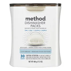 Method Dishwasher Detergent Packs, Free + Clear, 30 count