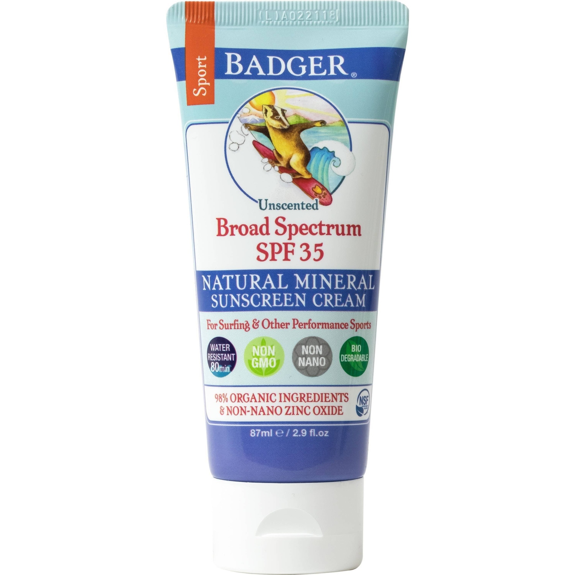 slide 1 of 1, Badger Sport Unscented Sunscreen Cream - SPF 35, 2.9 fl oz