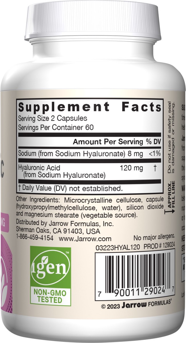 slide 4 of 4, Jarrow Formulas Hyaluronic Acid 120 mg - 120 Veggie Caps - 60 Servings - Bioavailable & Naturally Derived - Supports Skin Health - Pure Hyaluronic Acid - Dietary Supplement - Vegan, 1 ct