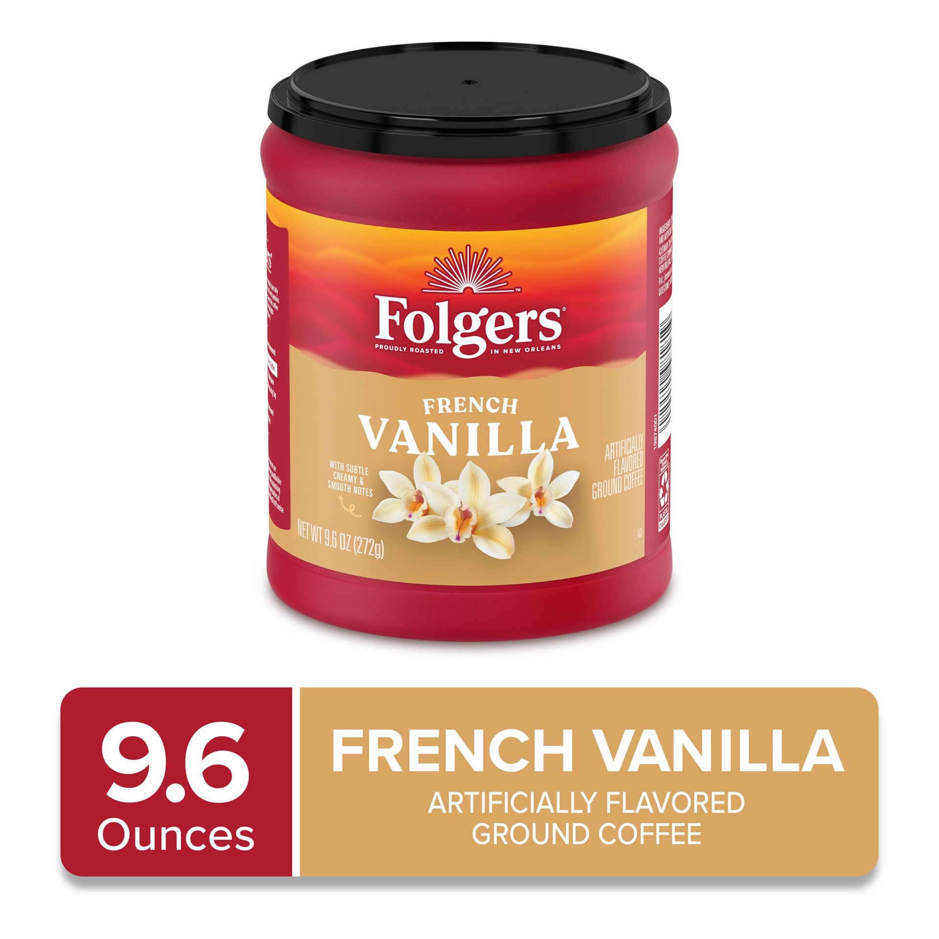 slide 5 of 6, Folgers French Vanilla Artificially Flavored Ground Coffee, 9.6 oz. Canister, 9.6 oz