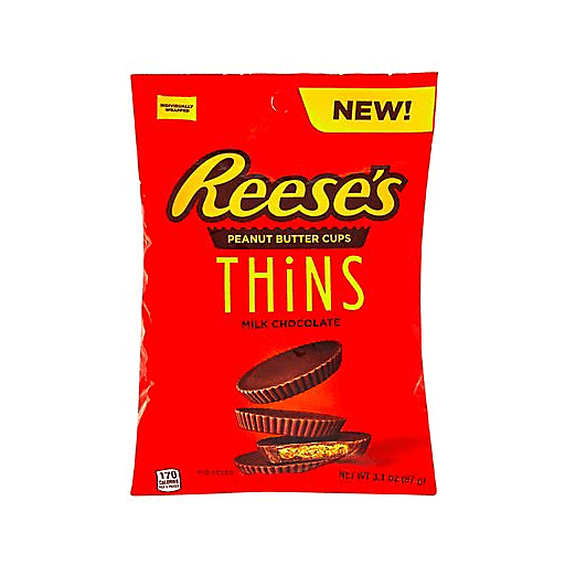 slide 1 of 1, Reese's Peanut Butter Cup Thins Milk Chocolate, 3.1 oz