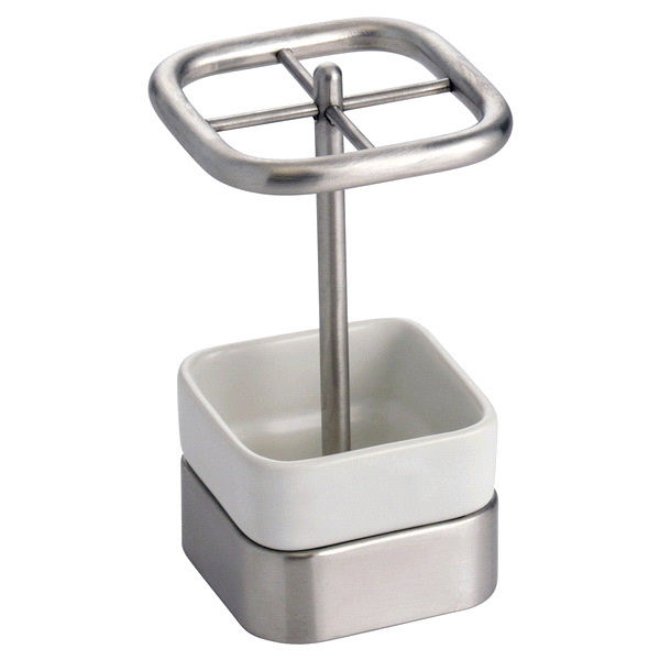 slide 1 of 1, InterDesign Gia Toothbrush Holder - White/Satin Stainless, 2.75 in x 4.75 in