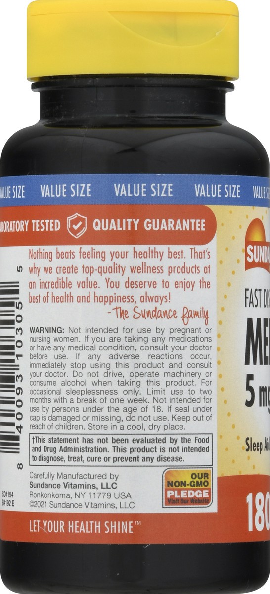 slide 8 of 9, Sundance Vitamins Sundance Melatonin 5 Mg, 180 ct