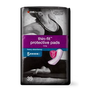 slide 1 of 1, CVS Health Thin-Fit Incontinence And Postpartum Pads For Women, Long, 1 ct