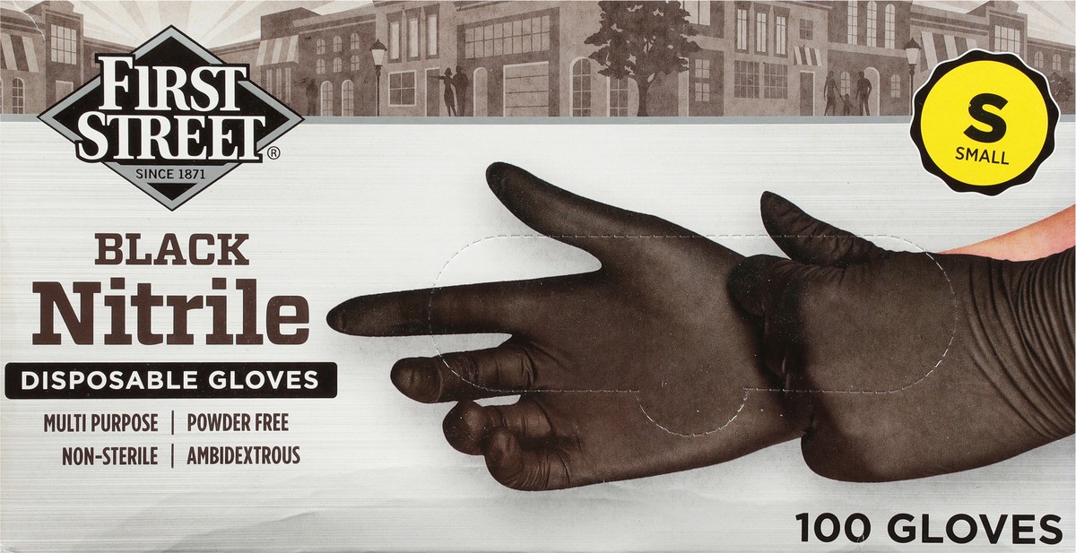slide 11 of 12, First Street Black Nitrile Glove Small, 100 ct