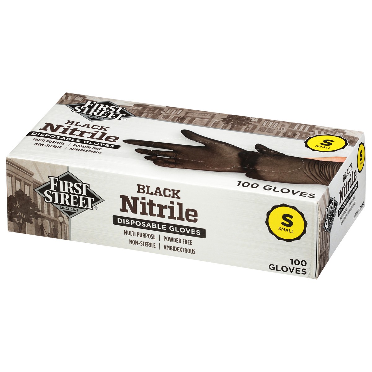 slide 8 of 12, First Street Black Nitrile Glove Small, 100 ct