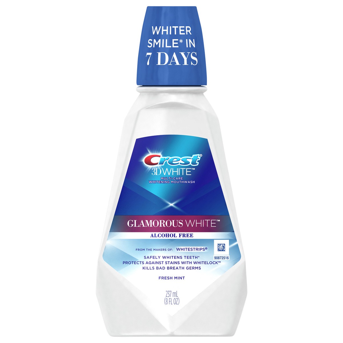 slide 5 of 5, Crest 3D White Glamorous White Alcohol Free Multi-Care Whitening Mouthwash, Fresh Mint, 8 fl. oz. (237 mL), 8 fl oz