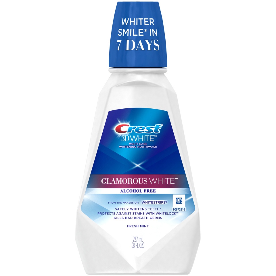 slide 1 of 1, Crest 3D White Luxe Glamorous White Multi-Care Whitening Mouthwash - Fresh Mint, 237 ml