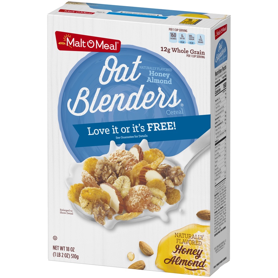 slide 3 of 8, Malt-O-Meal Cereal, Oat Blenders, with Honey & Almonds, 18 oz