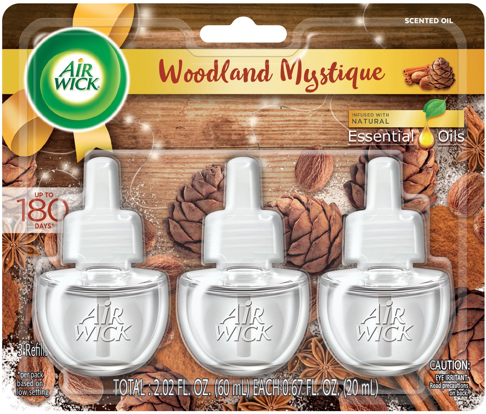 slide 1 of 9, Air Wick Plug in Scented Oil Refill, Woodland Mystique, 3ct, Air Freshener, Essential Oils, 3 ct