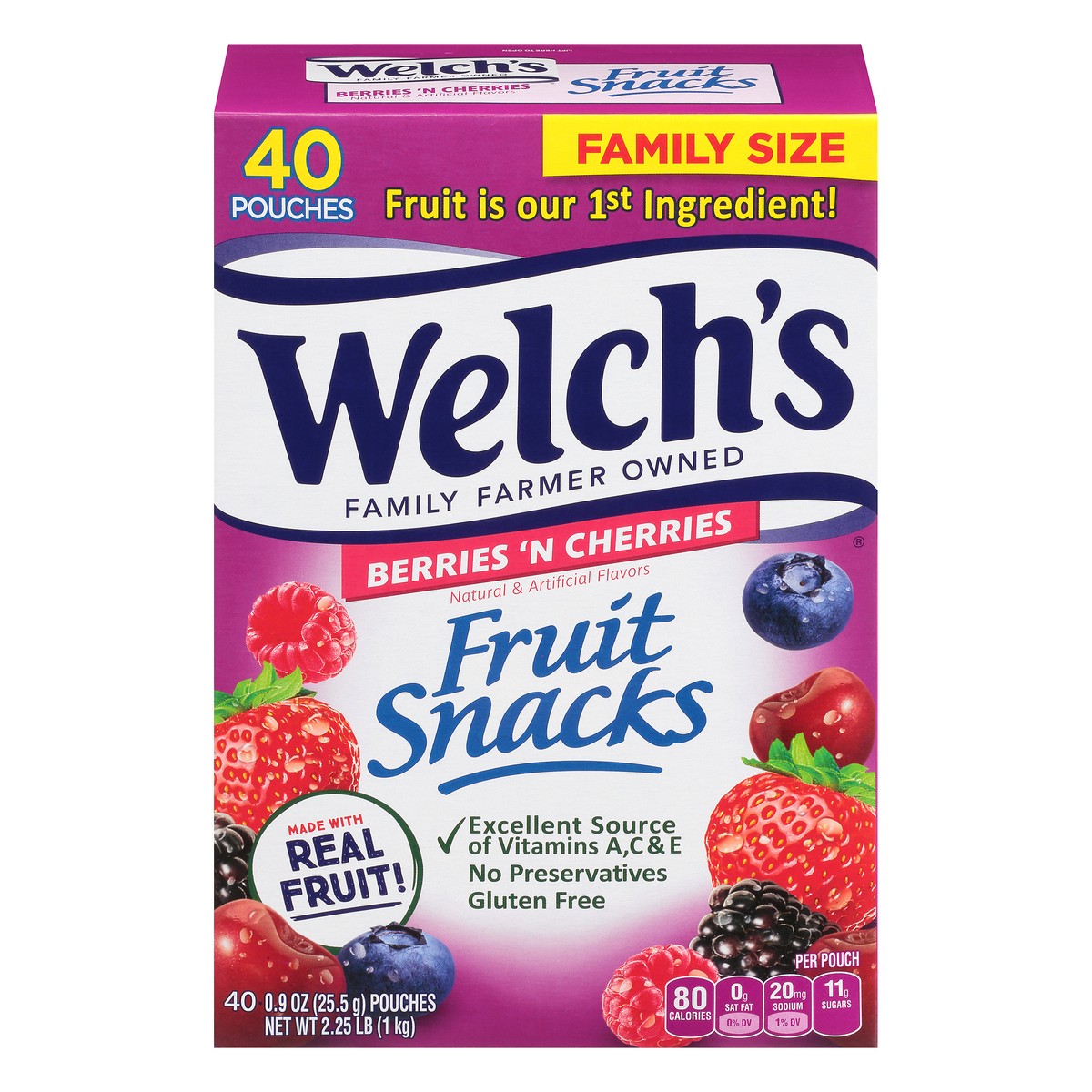 slide 3 of 14, Welch's Fruit Snacks, Berries 'N Cherries, 0.9 Ounce, 40 Pouches, 36 oz