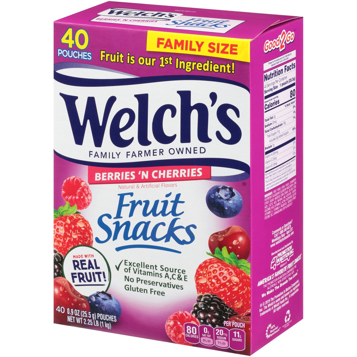 slide 4 of 14, Welch's Fruit Snacks, Berries 'N Cherries, 0.9 Ounce, 40 Pouches, 36 oz