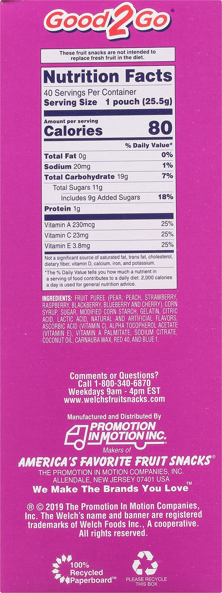slide 7 of 14, Welch's Fruit Snacks, Berries 'N Cherries, 0.9 Ounce, 40 Pouches, 36 oz