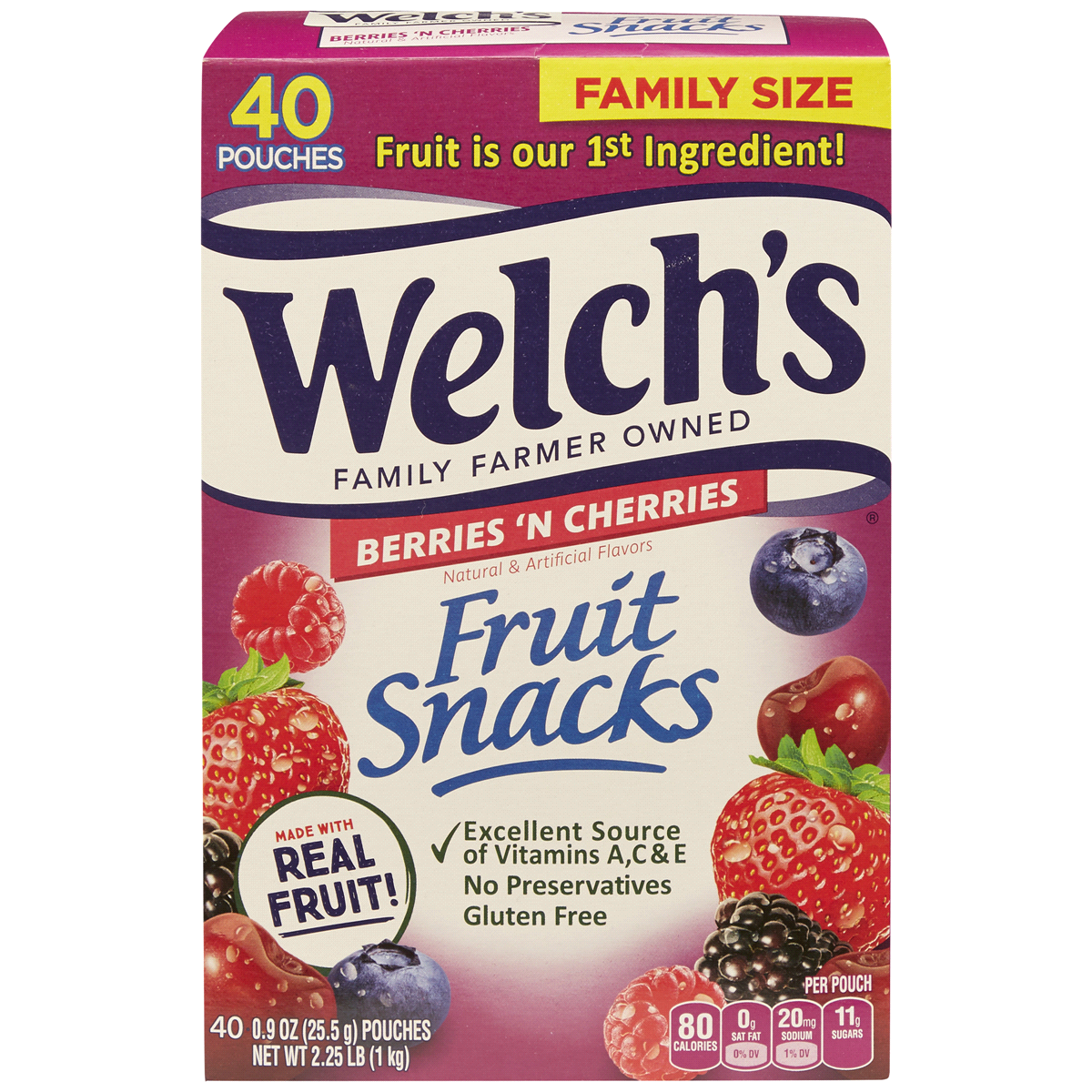 slide 1 of 9, Welch's Berries 'N Cherries Fruit Snacks, 40 ct; 0.9 oz