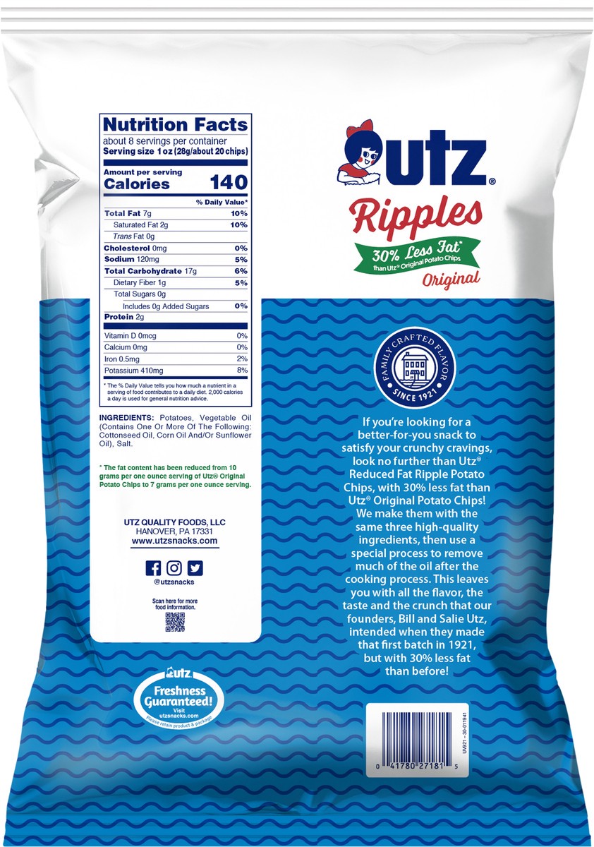 slide 5 of 7, Utz 7.75 oz Utz Ripples Original Reduced Fat Potato Chips, 7.75 oz
