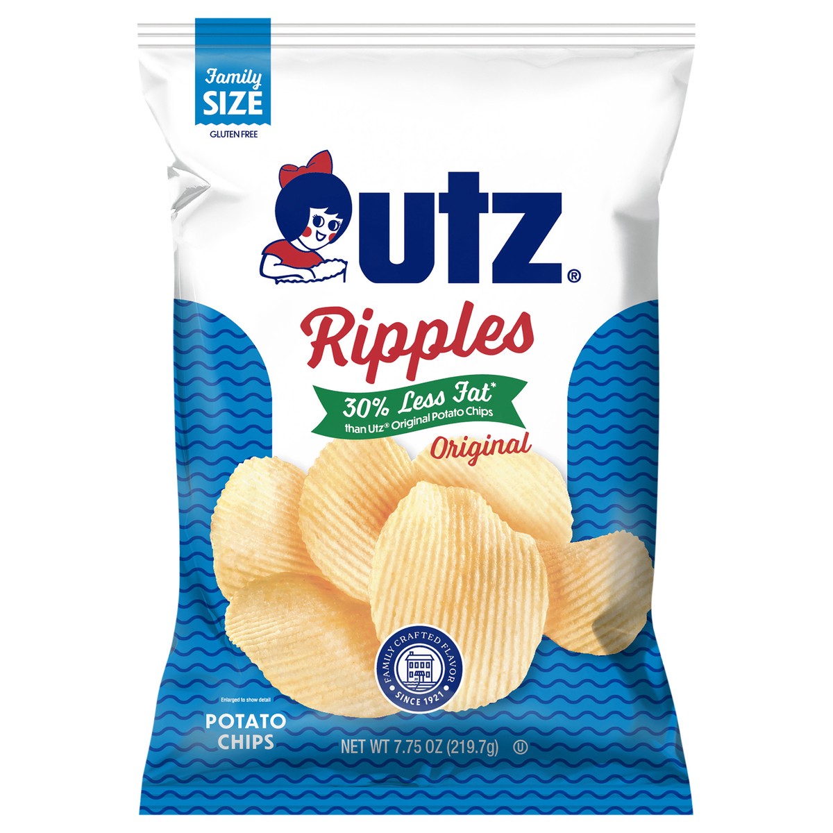 slide 1 of 7, Utz 7.75 oz Utz Ripples Original Reduced Fat Potato Chips, 7.75 oz