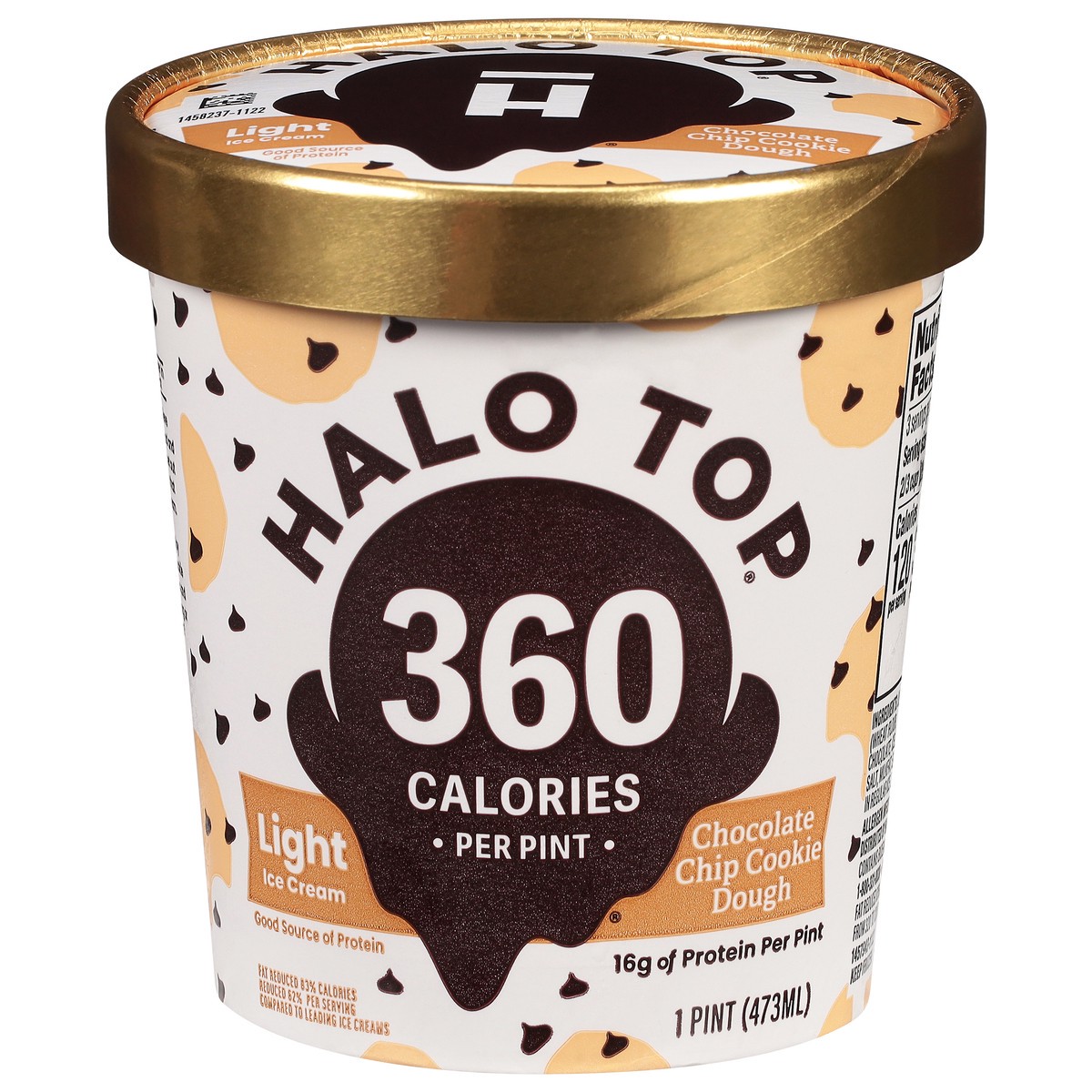 slide 1 of 2, Halo Top Creamery Chocolate Chip Cookie Dough Ice Cream, 1 pint