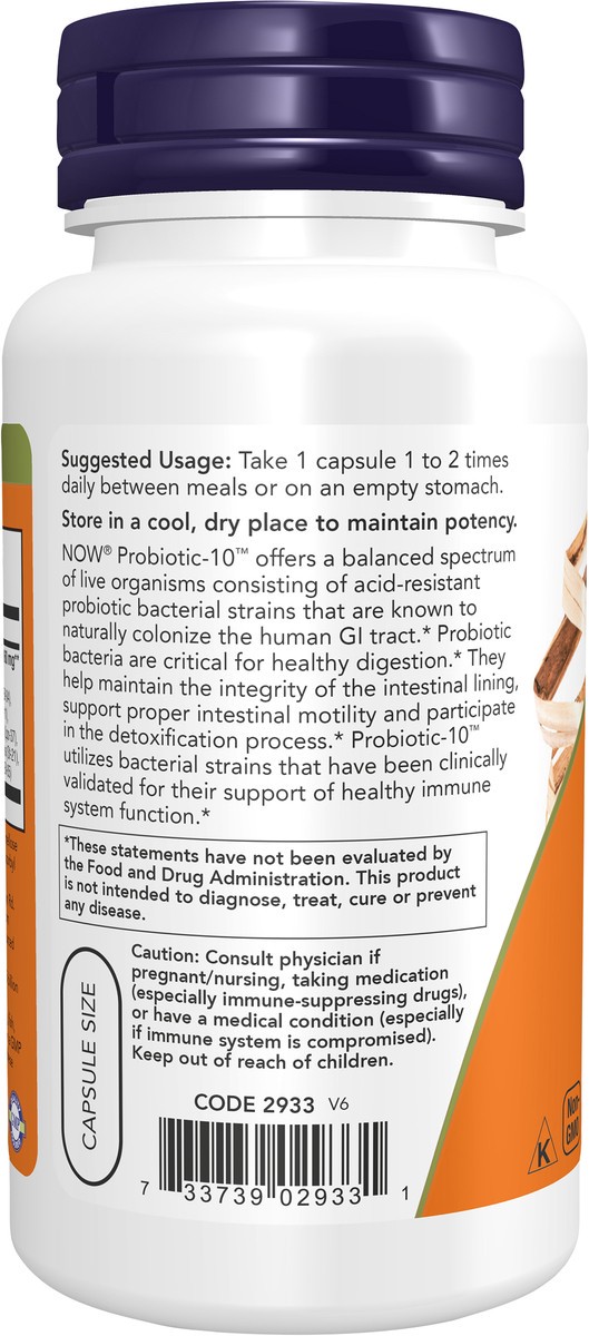 slide 3 of 4, NOW Supplements, Probiotic-10™, 25 Billion, with 10 Probiotic Strains, Dairy, Soy and Gluten Free, Strain Verified, 100 Veg Capsules, 100 ct