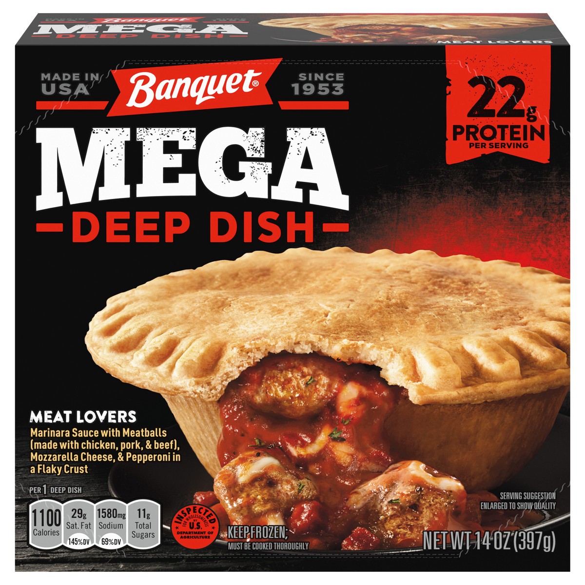 slide 1 of 1, Banquet Mega Deep Dish Pizza Pot Pie, 14 oz