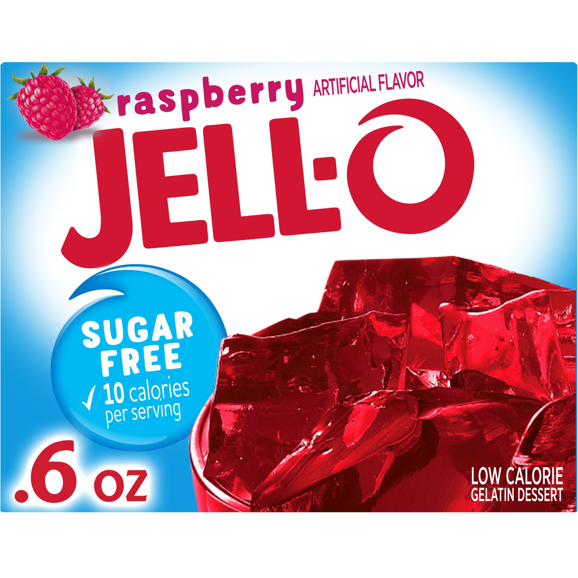 slide 1 of 11, Jell-O Raspberry Artificially Flavored Zero Sugar Gelatin Dessert Mix, Family Size, 0.6 oz Box, 