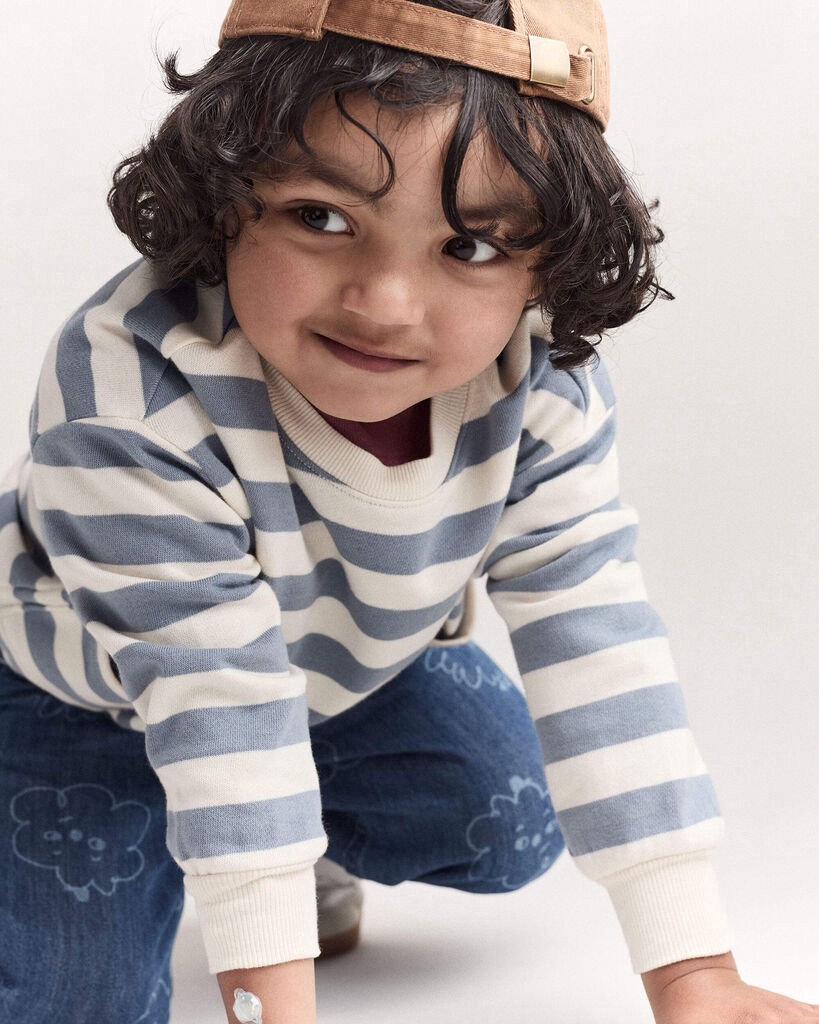 slide 5 of 7, Otteravenue Toddler 'Hey!' Striped Otter Sweatshirt™ with Pockets - Blue/Cream Cream/Blue 3T, 1 ct