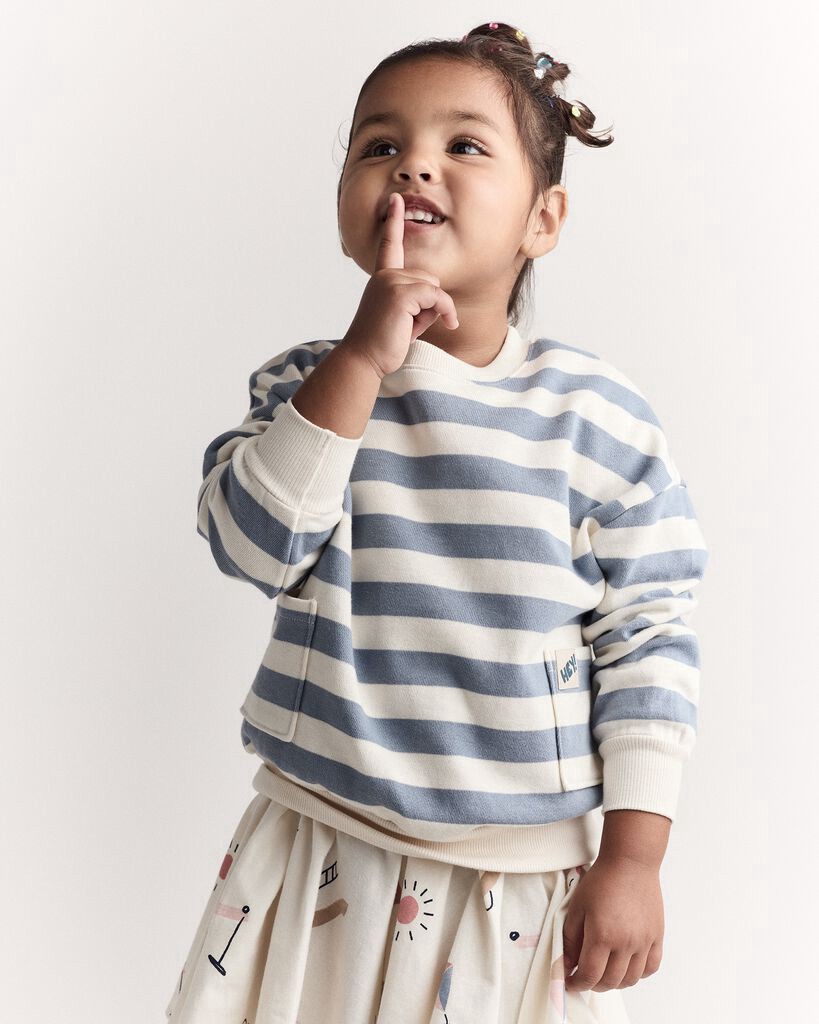 slide 2 of 7, Otteravenue Toddler 'Hey!' Striped Otter Sweatshirt™ with Pockets - Blue/Cream Cream/Blue 3T, 1 ct