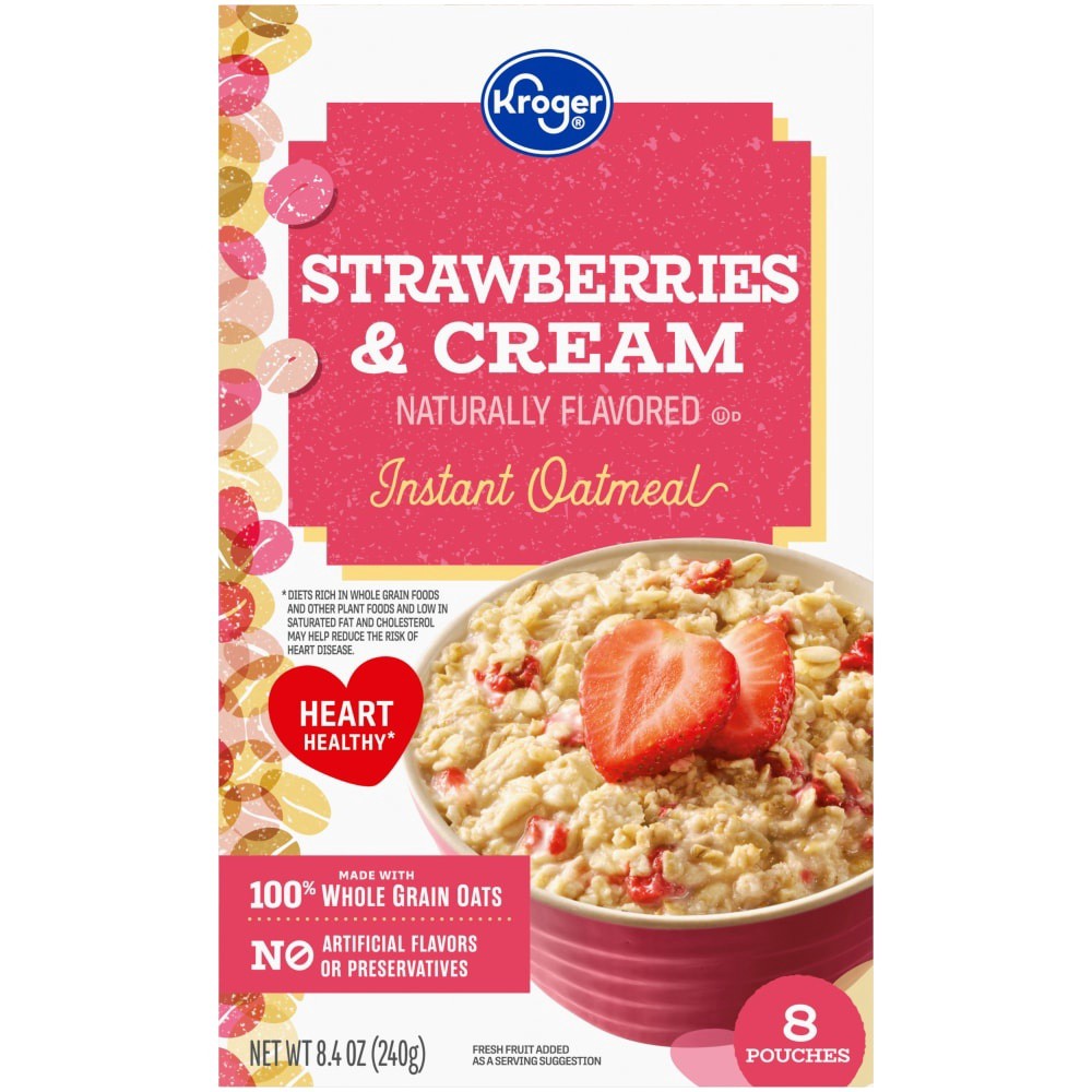 slide 2 of 6, Kroger Strawberries & Cream Instant Oatmeal Pouches, 8 ct ; 8.4 oz