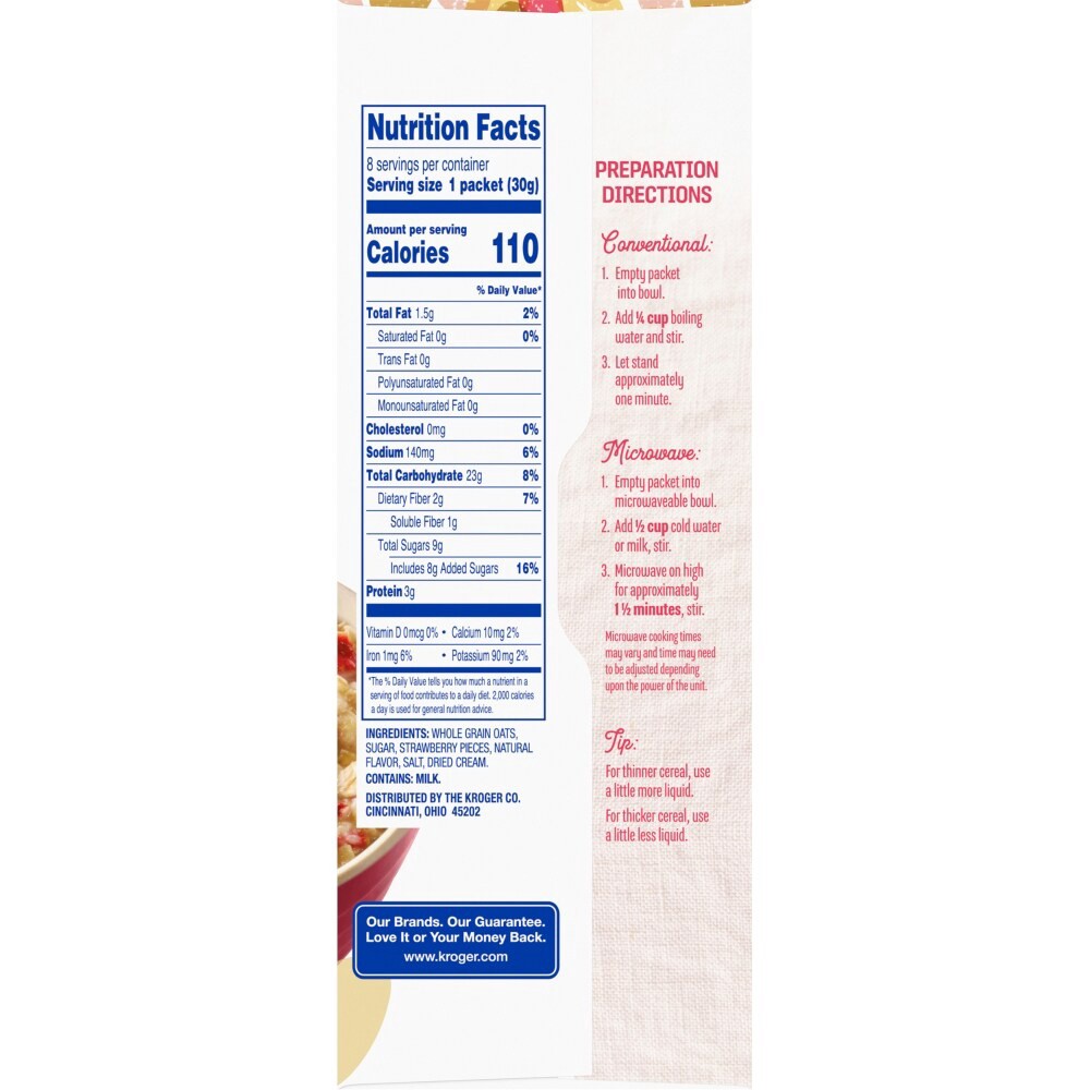 slide 5 of 6, Kroger Strawberries & Cream Instant Oatmeal Pouches, 8 ct ; 8.4 oz