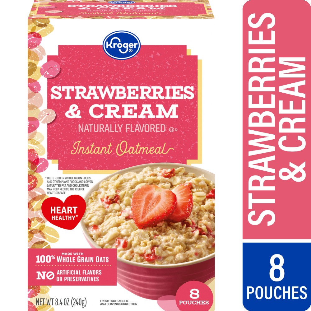 slide 1 of 6, Kroger Strawberries & Cream Instant Oatmeal Pouches, 8 ct