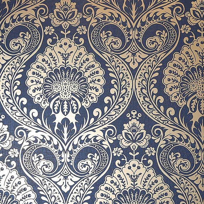 slide 2 of 3, Arthouse Luxe Damask Textured Wallpaper - Navy/Gold, 1 ct