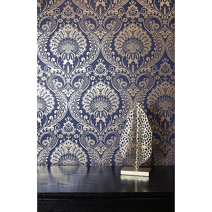 slide 3 of 3, Arthouse Luxe Damask Textured Wallpaper - Navy/Gold, 1 ct