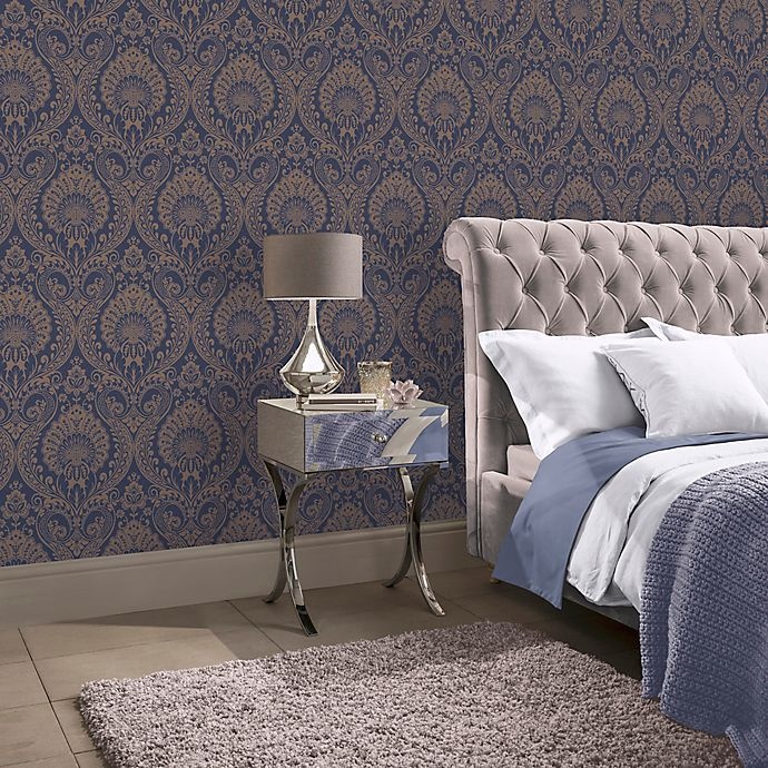 slide 1 of 3, Arthouse Luxe Damask Textured Wallpaper - Navy/Gold, 1 ct