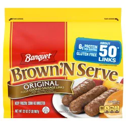 Banquet Brown 'n Serve Original Fully Cooked Sausage Links, Frozen Meat, About 50 Count, 32 Oz.