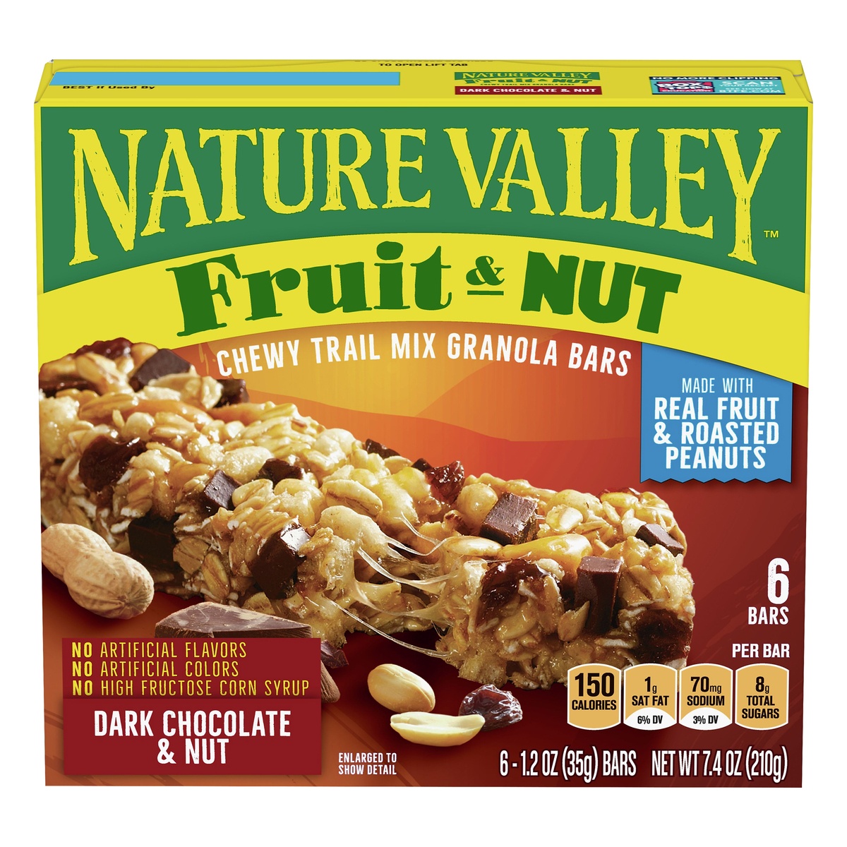 slide 1 of 1, Nature Valley Fruit & Nut 6 Pack Chewy Trail Mix Dark Chocolate & Nut Granola Bars 6 ea, 6 ct; 1.2 oz