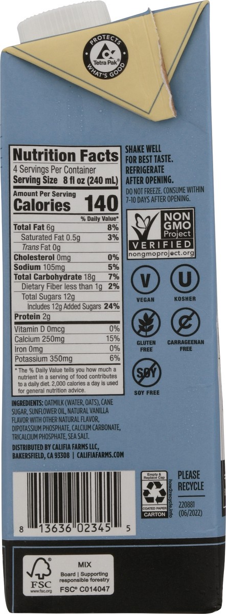 slide 7 of 9, Califia Farms Oat Vanilla Barista Blend with Oatmilk 32 fl oz, 32 fl oz