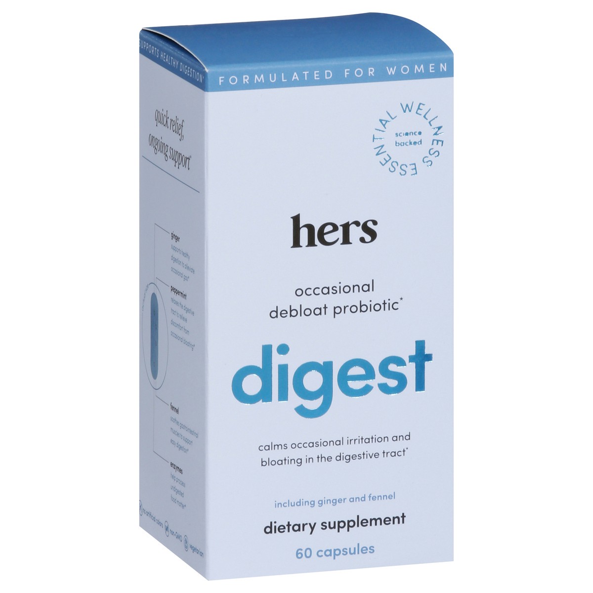 slide 11 of 13, Hers Digest Debloat Probiotic 60 Capsules, 30 ct