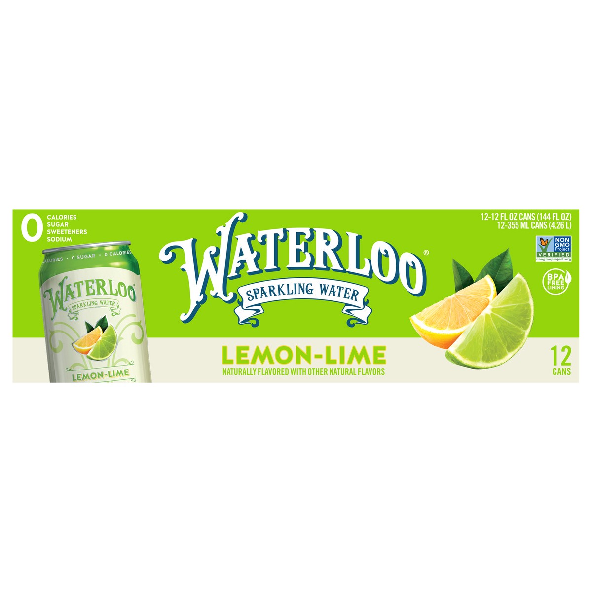 slide 1 of 2, Waterloo Lime Sparkling Water, 144 fl oz
