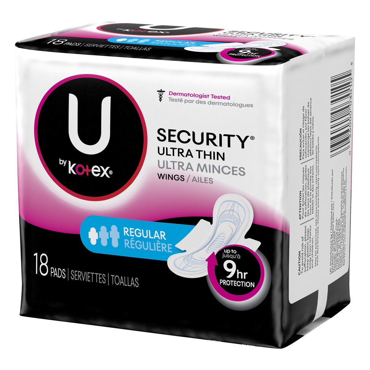 slide 3 of 8, Kotex U by Kotex Security Ultra Thin Pads with Wings, Regular, Unscented, 18 Count, 18 ct