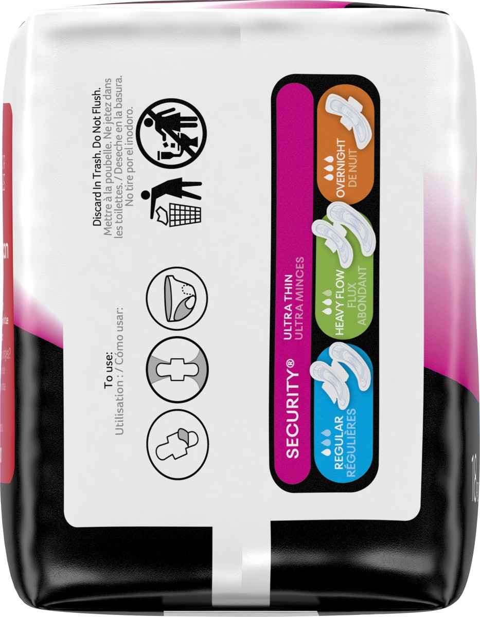 slide 5 of 8, Kotex U by Kotex Security Ultra Thin Pads with Wings, Regular, Unscented, 18 Count, 18 ct