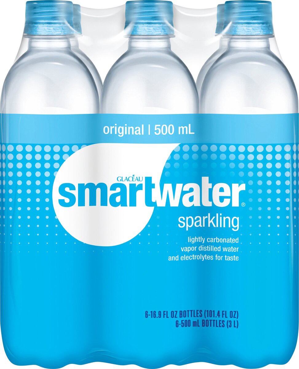 slide 2 of 2, smartwater sparkling water, vapor distilled carbonated water bottles, 16.9 fl oz, 6 Pack, 101.40 fl oz