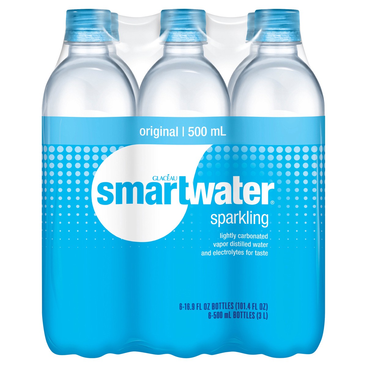 slide 1 of 2, smartwater sparkling water, vapor distilled carbonated water bottles, 16.9 fl oz, 6 Pack, 101.40 fl oz