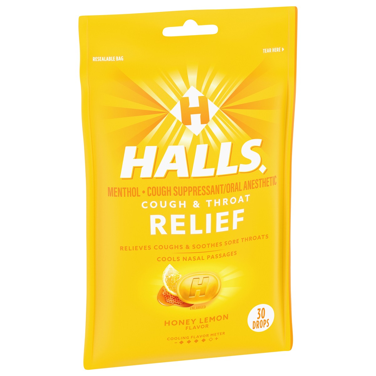 slide 2 of 9, HALLS Relief Honey Lemon Cough Drops, 30 Drops, 30 ct