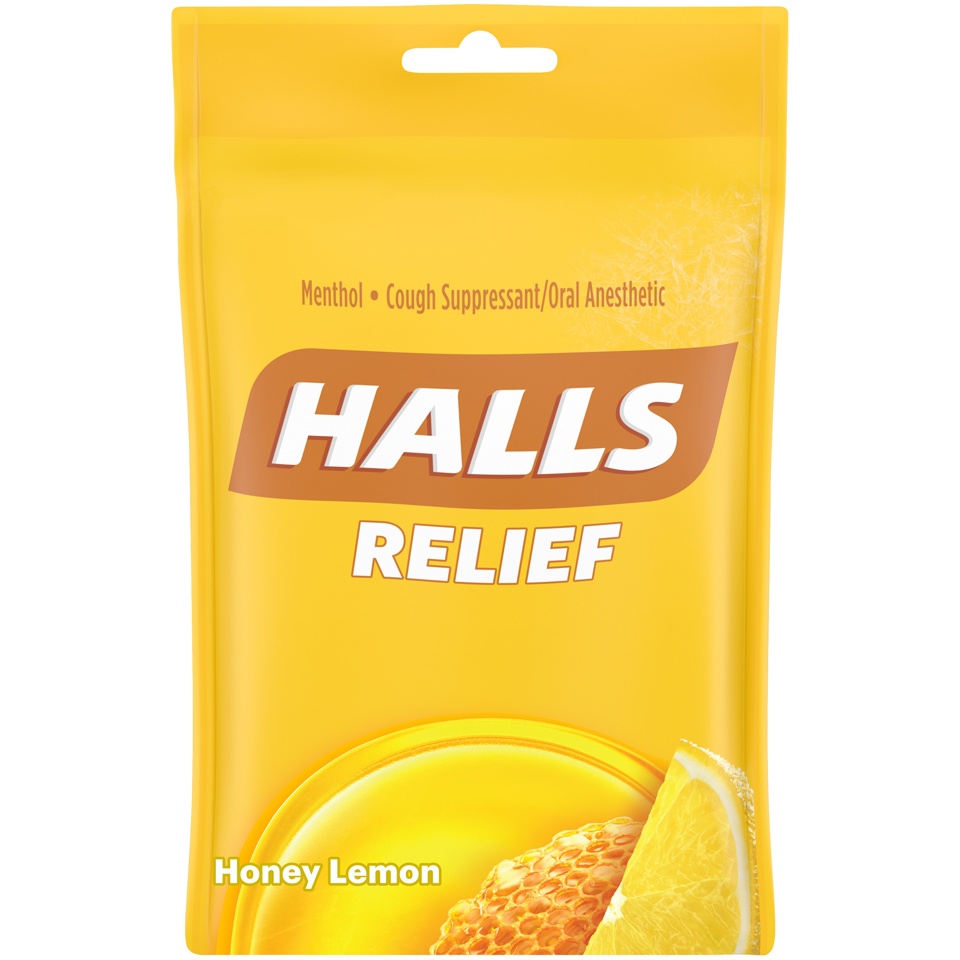 slide 2 of 7, Halls Relief Honey Lemon Menthol Cough Drops, 30 ct