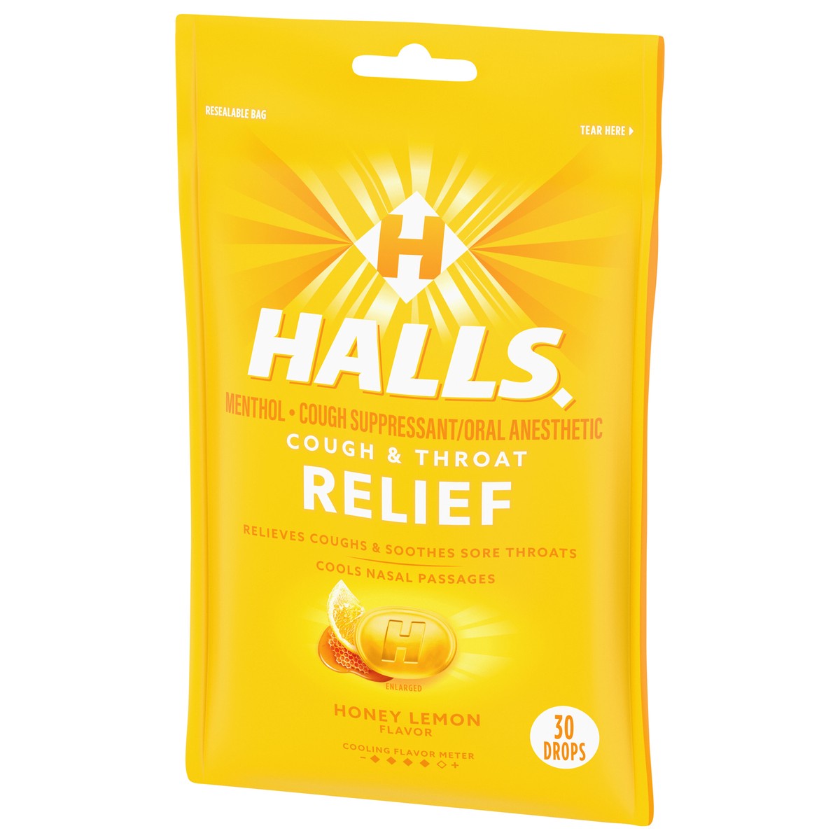 slide 3 of 9, HALLS Relief Honey Lemon Cough Drops, 30 Drops, 30 ct